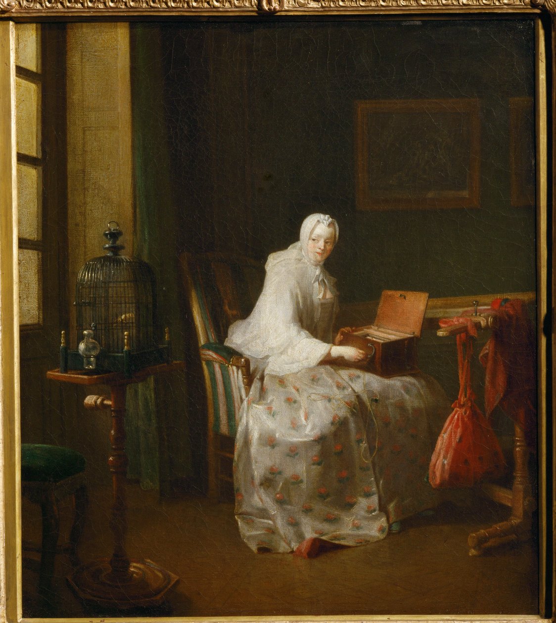 La serinette, dit aussi Dame variant ses amusements - la serinette è un piccolo organo meccanico usato per insegnare agli uccelli a cantare ... da Jean Baptiste Simeon Chardin