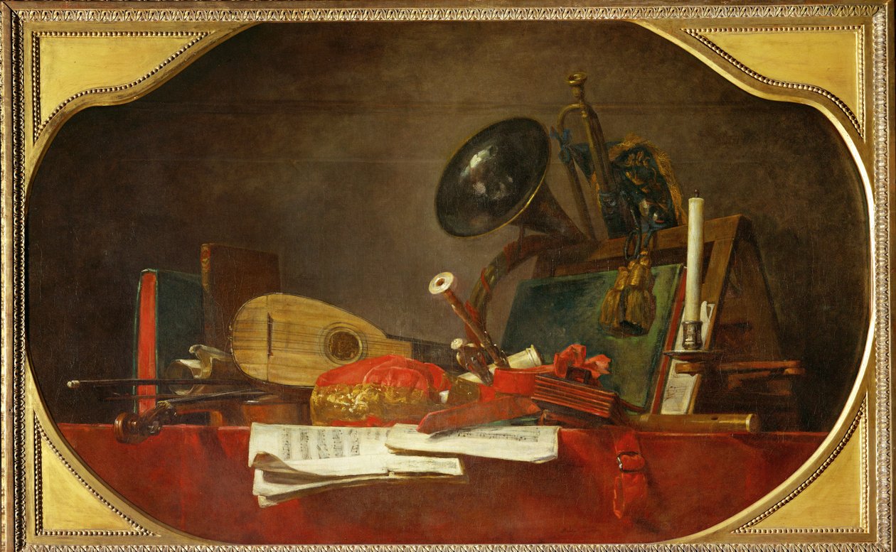 Les attributs de la musique - gli attributi della musica, brano che accompagna 40-12-16/28, uno dei tre suprapporti per lo Chateau de Choisy ... da Jean-Baptiste Simeon Chardin
