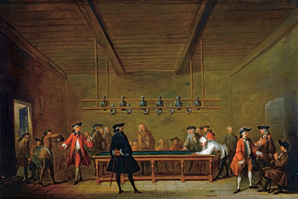 Un tavolo da biliardo pubblico a Parigi - Gioco del Billard ... (olio su tela) da Jean Baptiste Simeon Chardin