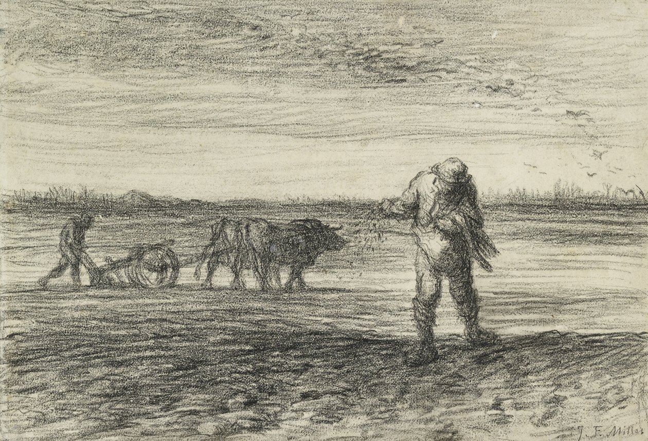 Uomo che ara e un altro che semina, 1849 - 1852 da Jean Francois Millet