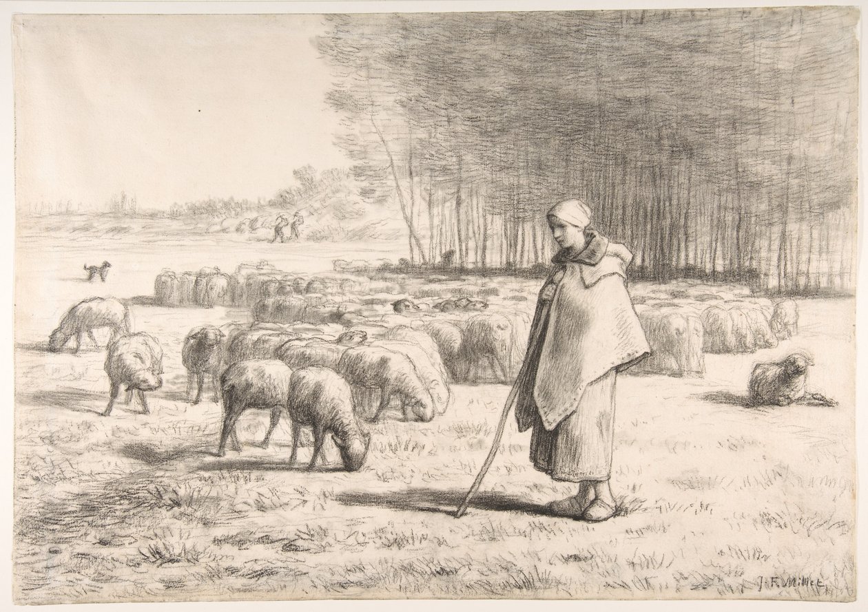 Una pastorella con il suo gregge da Jean-Francois Millet