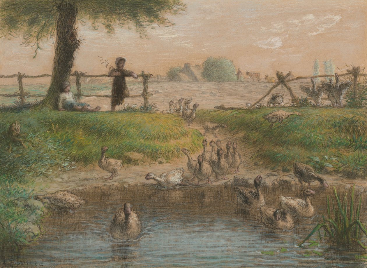 Bambini contadini presso lo stagno delle oche da Jean-Francois Millet
