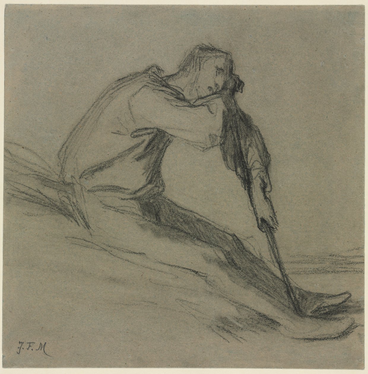 Contadino seduto che riposa su una zappa da Jean-Francois Millet