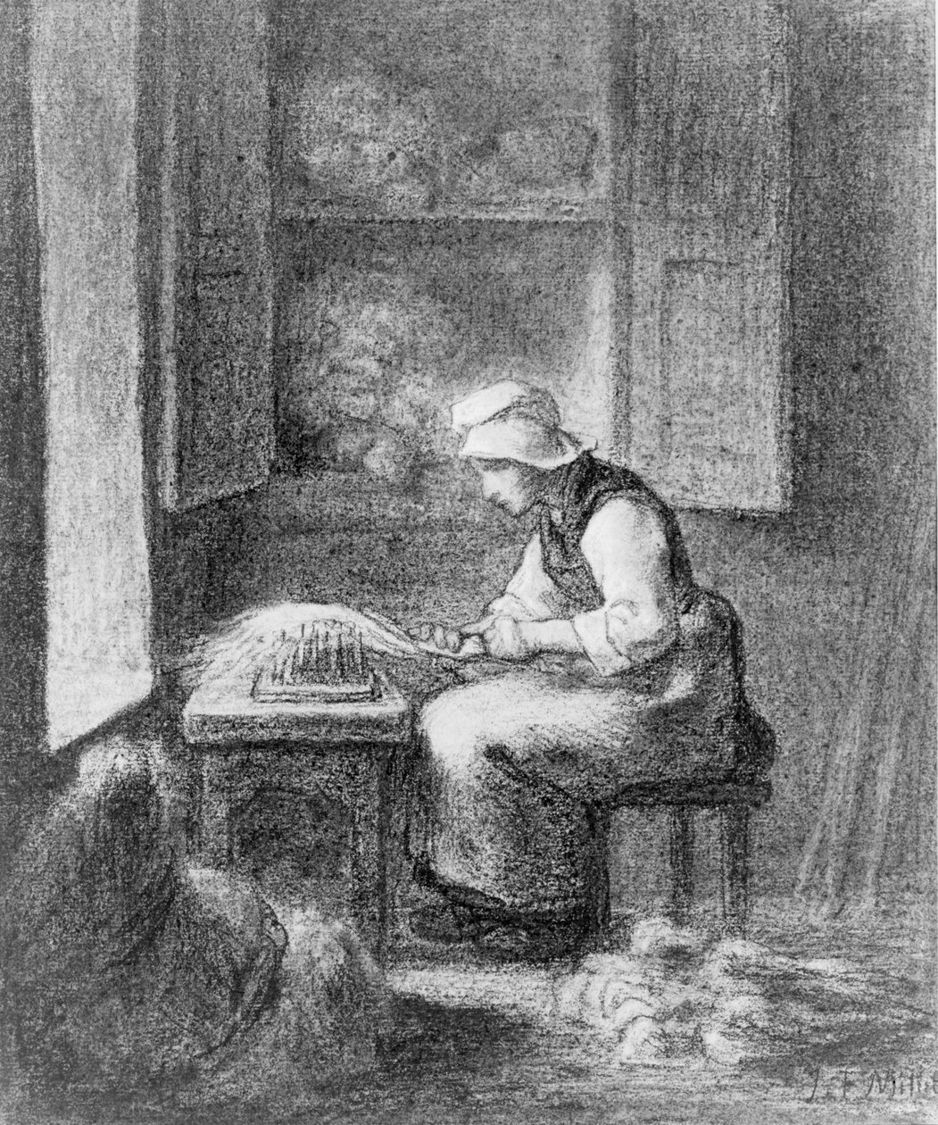Il cardatore, 1854 circa (pastello su carta) da Jean-Francois Millet
