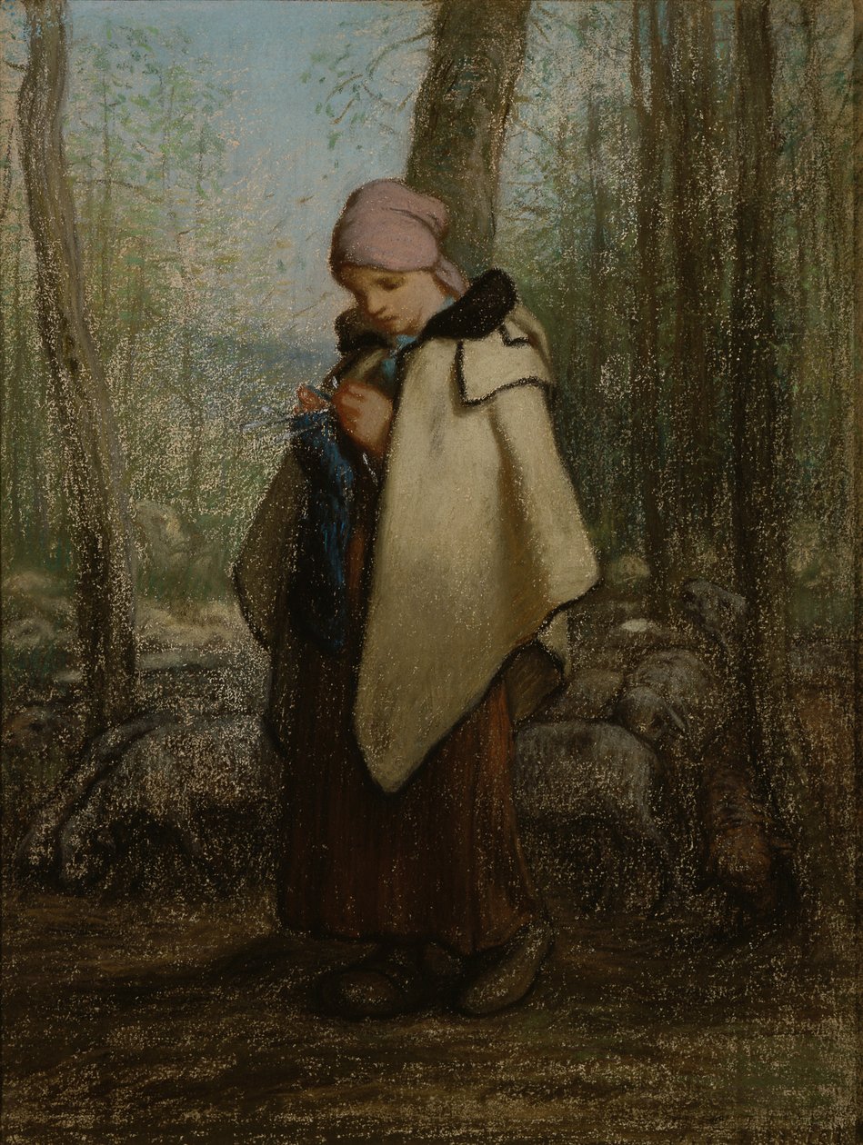 La pastora che lavora a maglia da Jean-Francois Millet