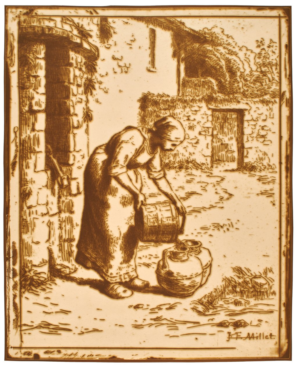 Frau, die einen Eimer leert da Jean-Francois Millet
