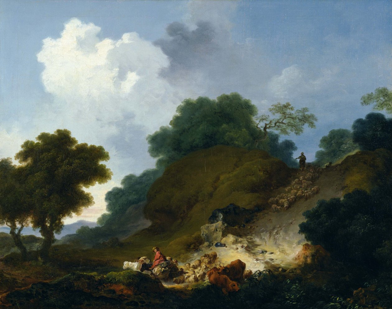 Gregge di pecore che scende dalla collina da Jean-Honore Fragonard