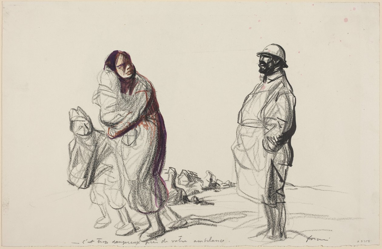 a) È troppo pericoloso vicino alla vostra ambulanza (recto); b) Studio di madre e bambini (verso) da Jean-Louis Forain