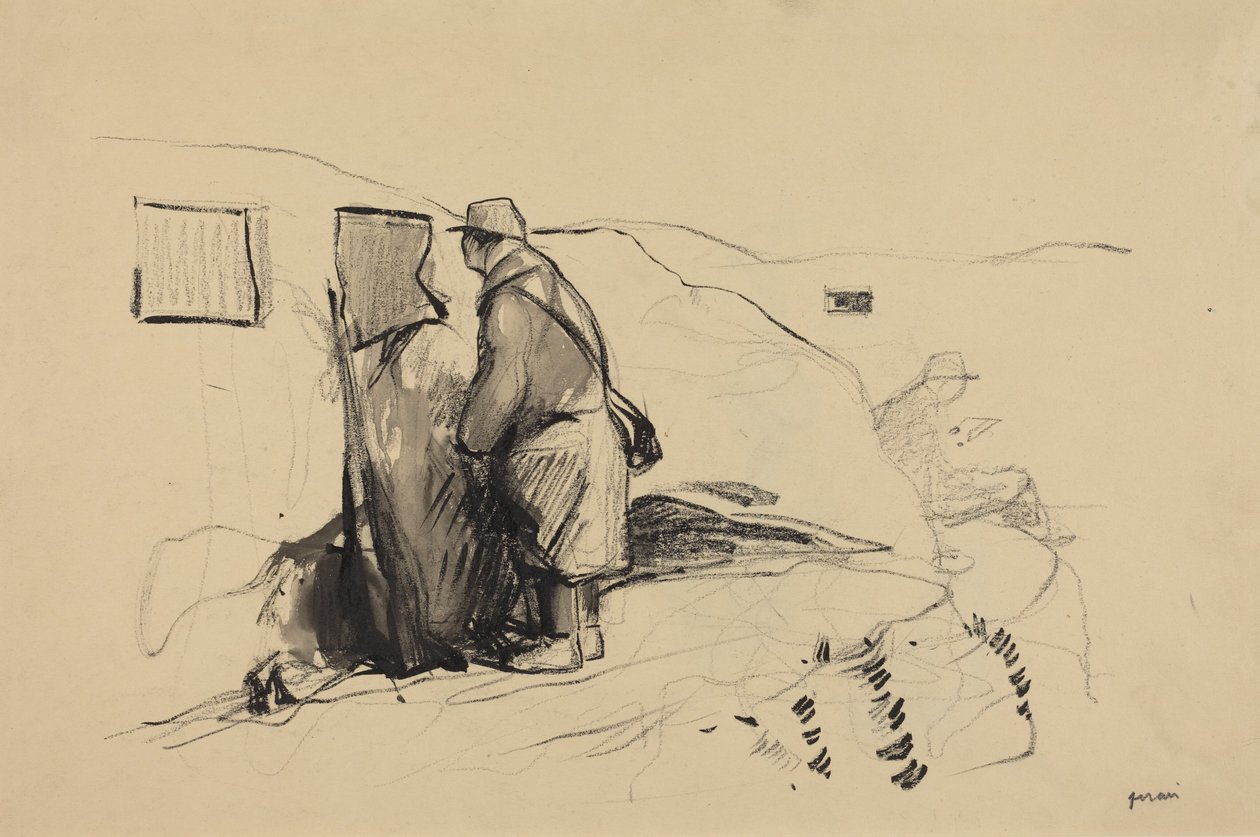 a) Nelle trincee (recto); b) Studio per Nelle trincee (verso) da Jean-Louis Forain