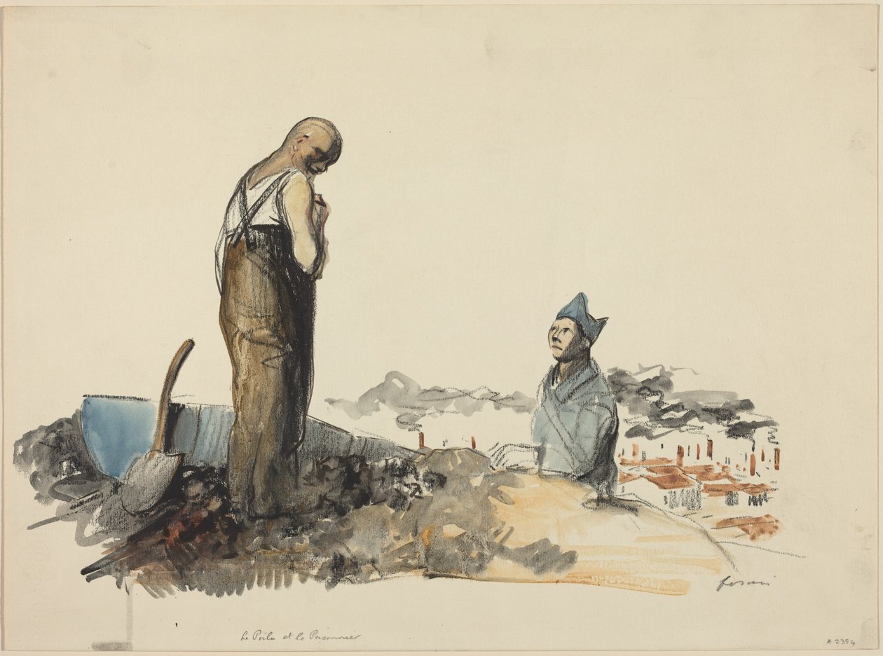 a) “Le Poilu et Prisonnier” (Il Poilu e il prigioniero) (recto); b) “Studio di un prigioniero” (verso) da Jean-Louis Forain