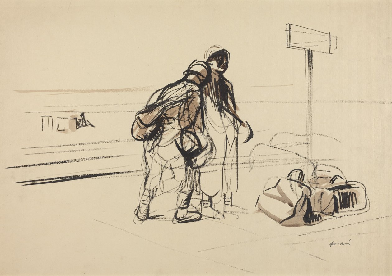 a) Due soldati francesi vicino a una bacheca (recto); b) Una balia e dei bambini con un cavallo o un asino (verso) da Jean-Louis Forain