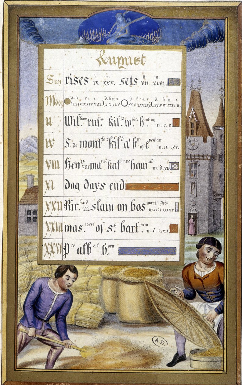 La mietitura (segno della Vergine) (Facsimile delle Ore di Anna di Bretagna di Jean Bourdichon) da Jean (after) Bourdichon