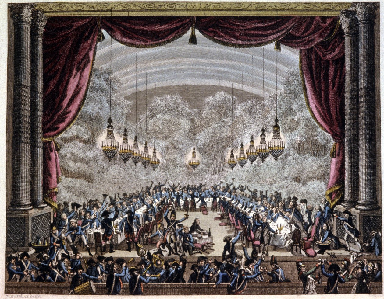 Rivoluzione francese: banchetto delle guardie a Parigi, c.1750-1800 da Jean (after) Duplessis Bertaux