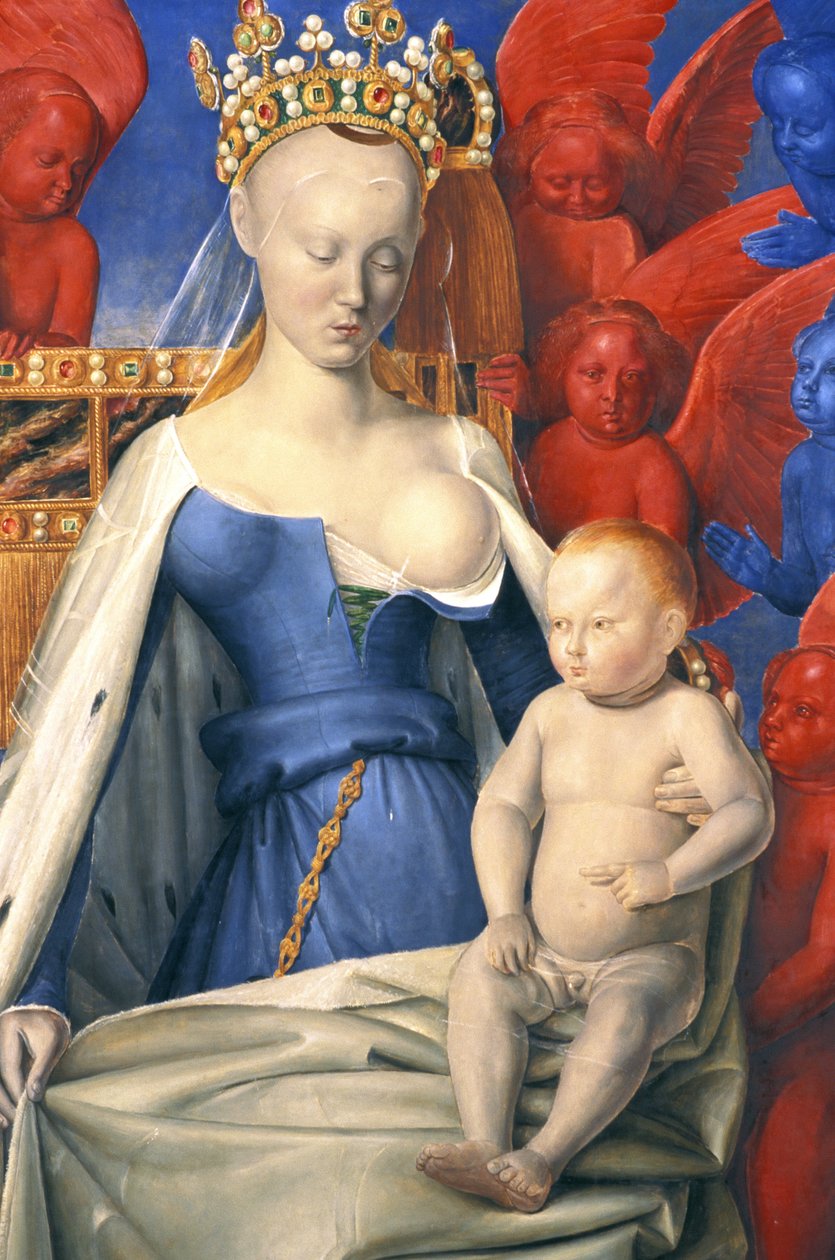 La Vergine che allatta in un mantello di ermellino raffigurata come Agnese Sorel - dettaglio - (dopo la Vergine di Anversa, di Jean Fouquet, circa 1452-1455) da Jean (after) Fouquet