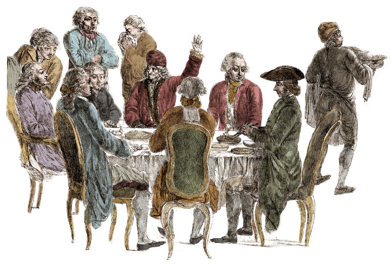 Le Dinner des philosophes - Voltaire da Jean (after) Huber