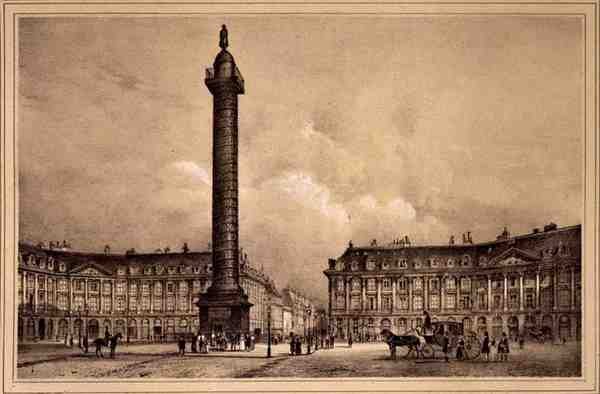 Veduta della replica della colonna di Traiano in Place Vendome, pubblicata da Auguste Bry da Jean (after) Jacottet