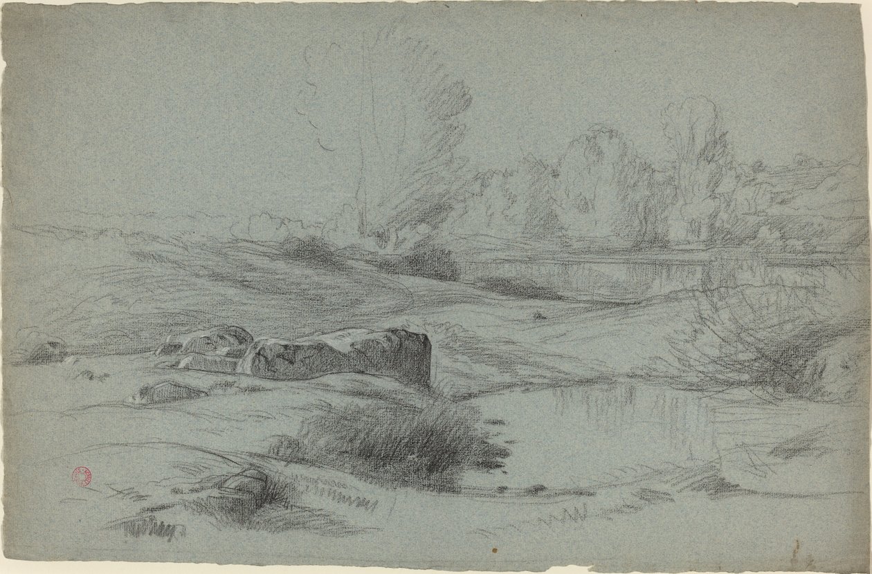 Un prato roccioso vicino a un fiume da Jean Achille Benouville
