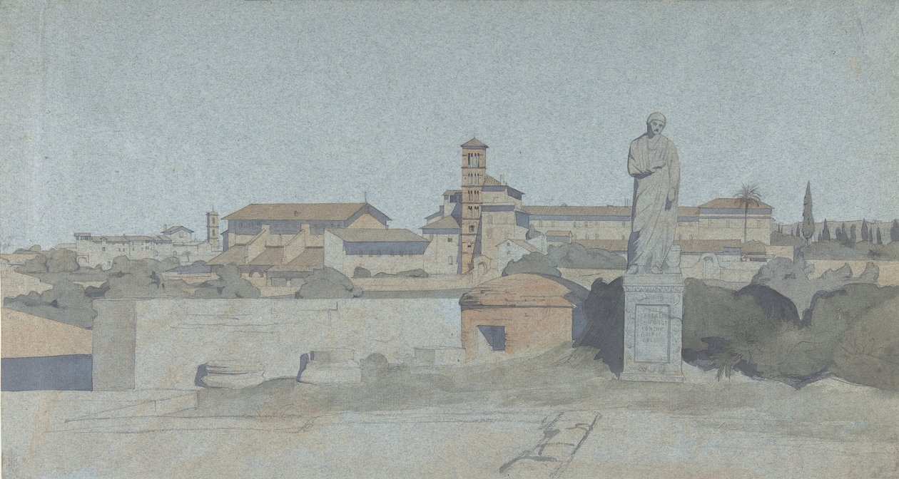 SS. Giovanni e Paolo, visti dalla Villa Mattei, Roma da Jean Achille Benouville