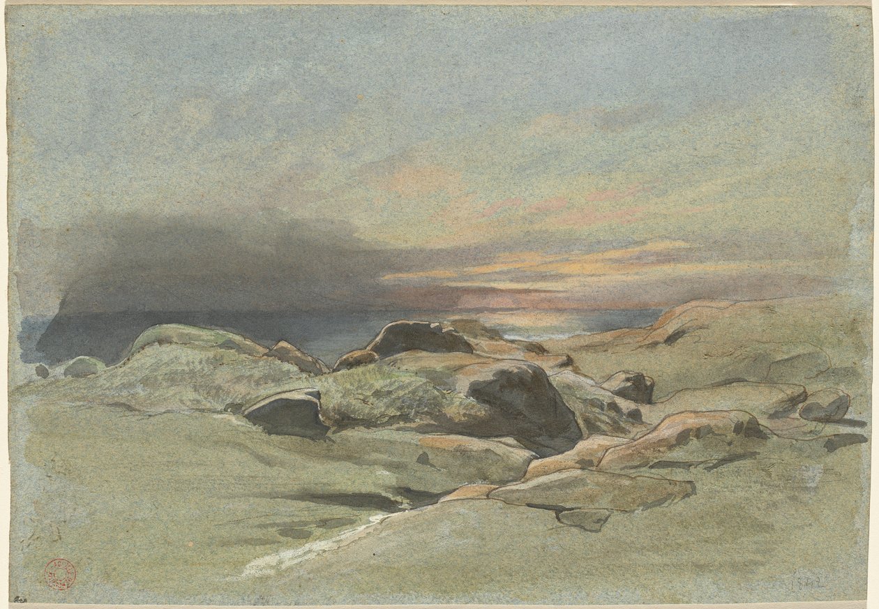 Tramonto da una costa rocciosa da Jean Achille Benouville