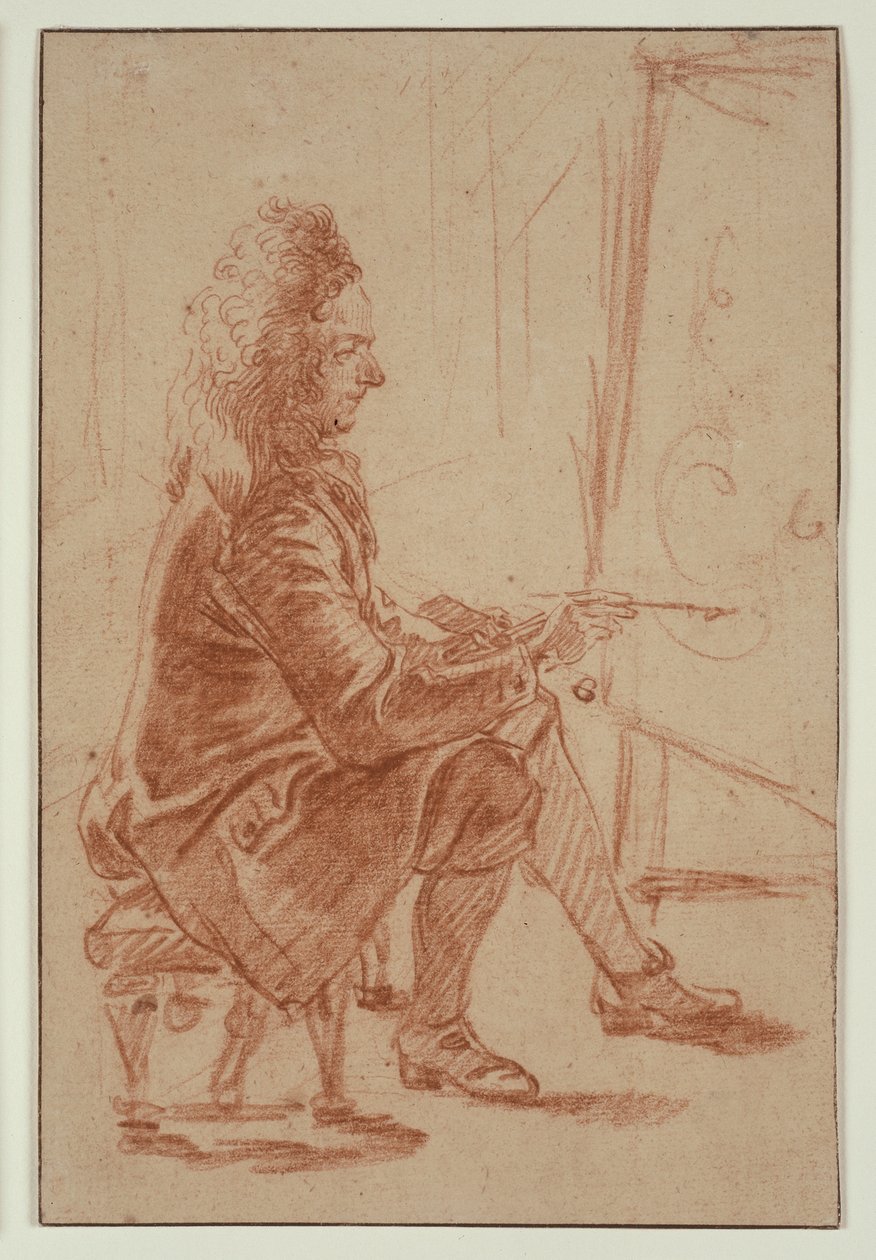 Un pittore con le barbe (forse Claude Audran), 1709 circa (gesso rosso su carta vergata, appoggiato su cartoncino vergato color crema) da Jean Antoine Watteau