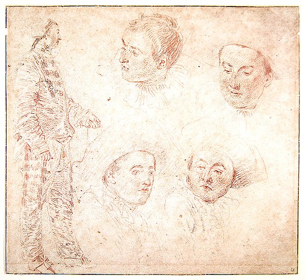 Un personaggio e quattro teste da Jean Antoine Watteau