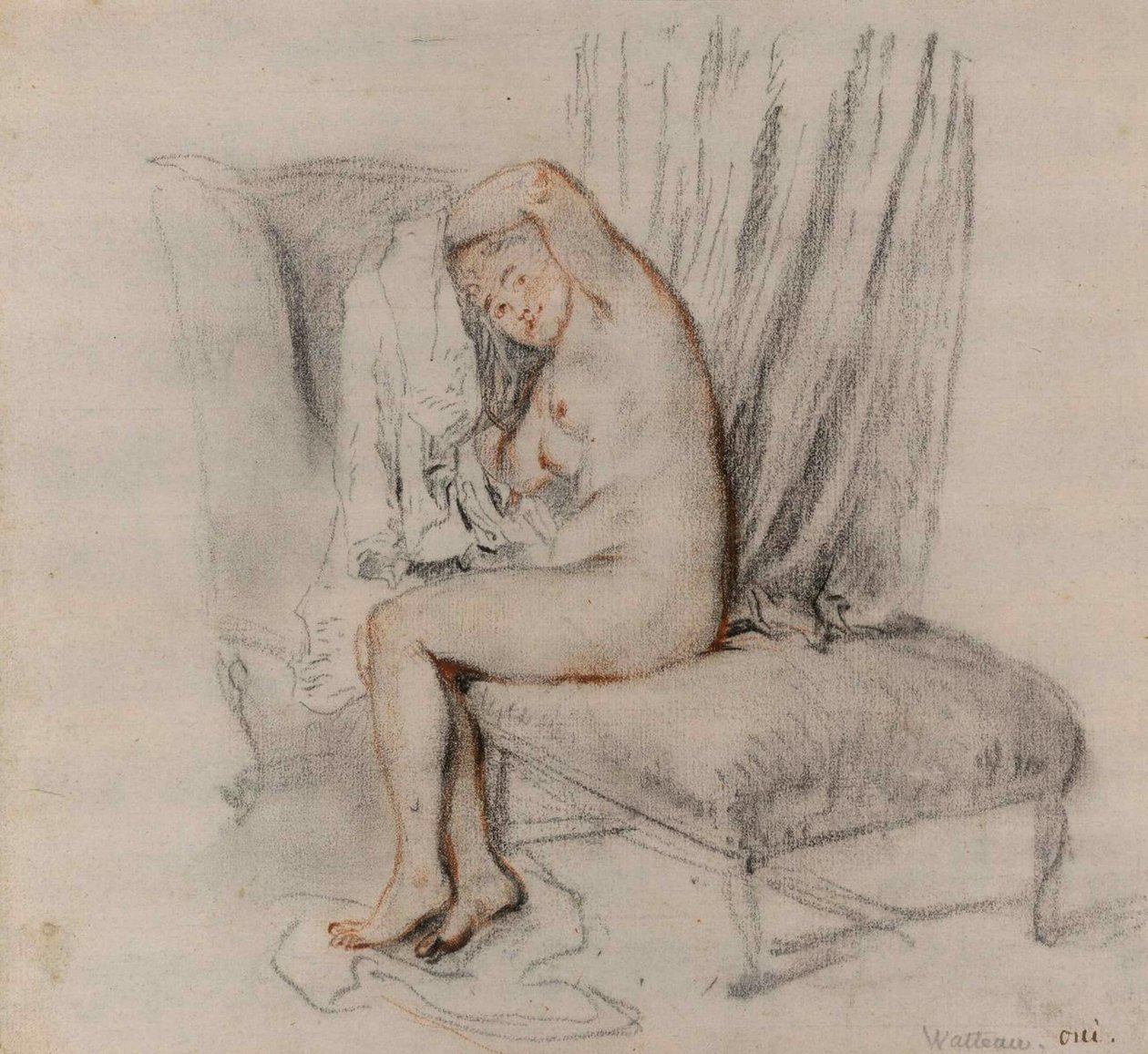 Donna nuda che si toglie la camicia, ca 1717 da Jean Antoine Watteau