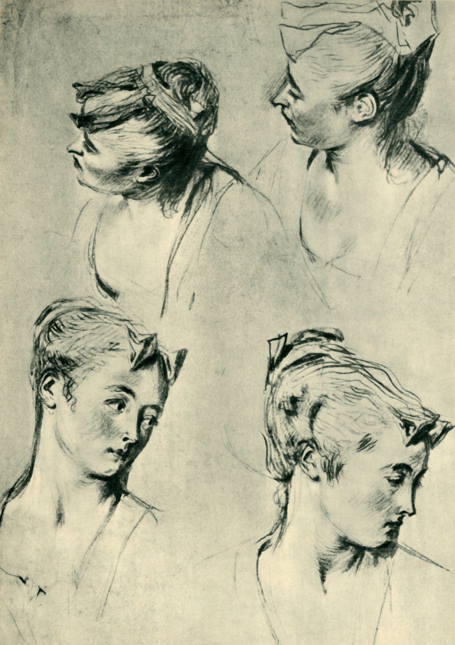 Quattro studi di teste femminili, inizio XVIII secolo, 1943 da Jean Antoine Watteau