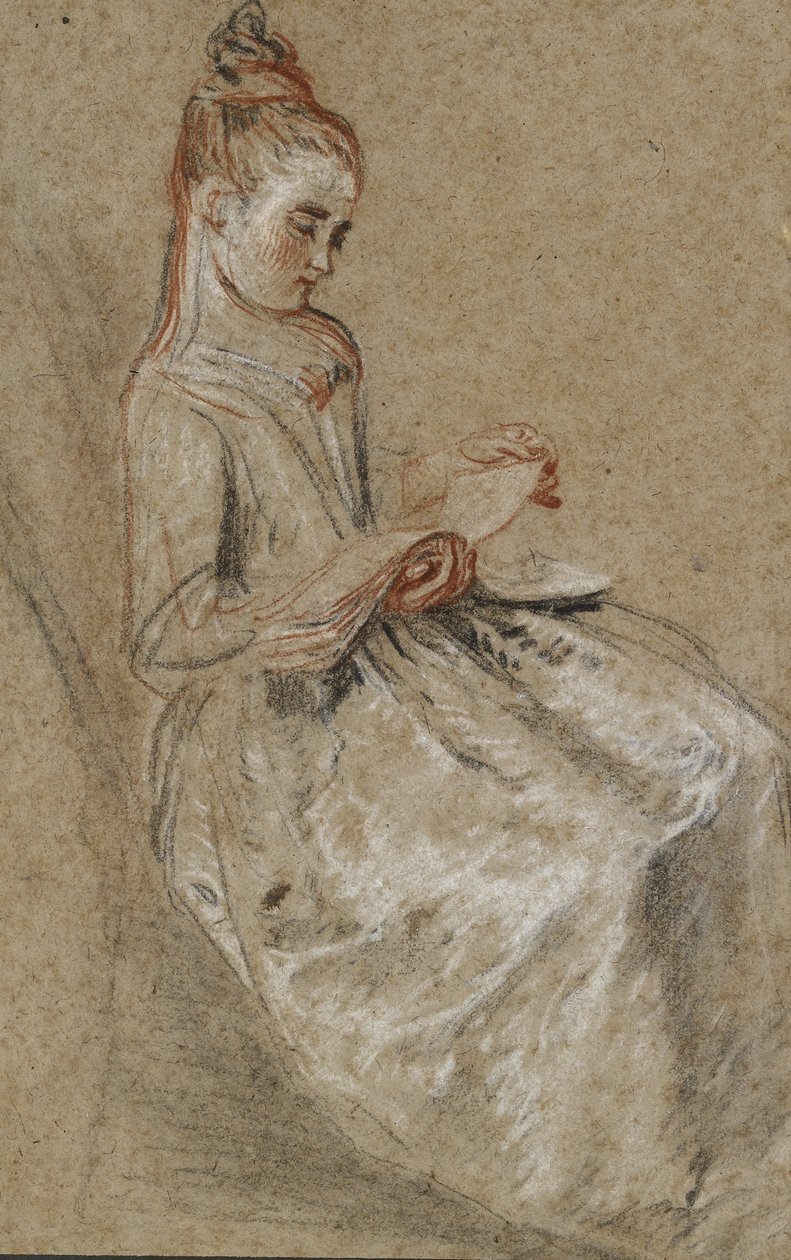Ragazza seduta con un libro di musica in grembo da Jean Antoine Watteau