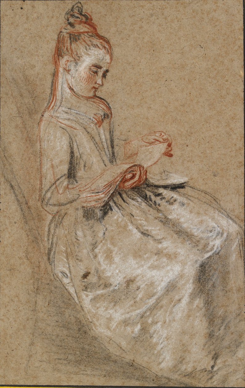 Ragazza seduta con un libro di musica in grembo da Jean Antoine Watteau