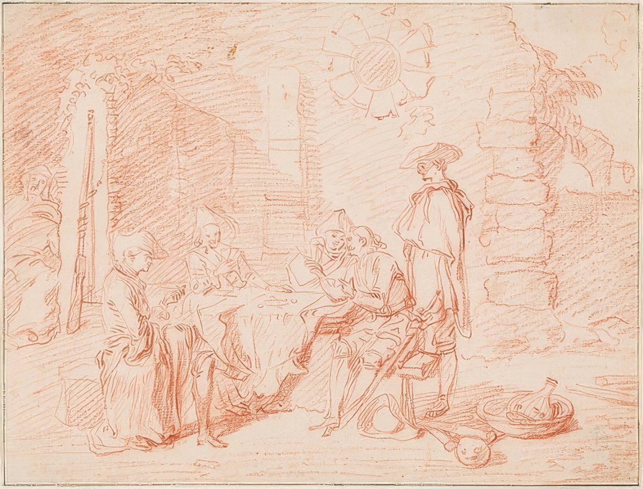 Soldati che giocano a carte davanti a un muro da Jean Antoine Watteau