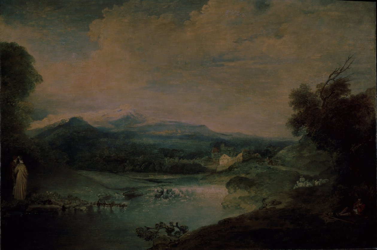 Paesaggio con cascata, ca 1714 da Jean Antoine Watteau