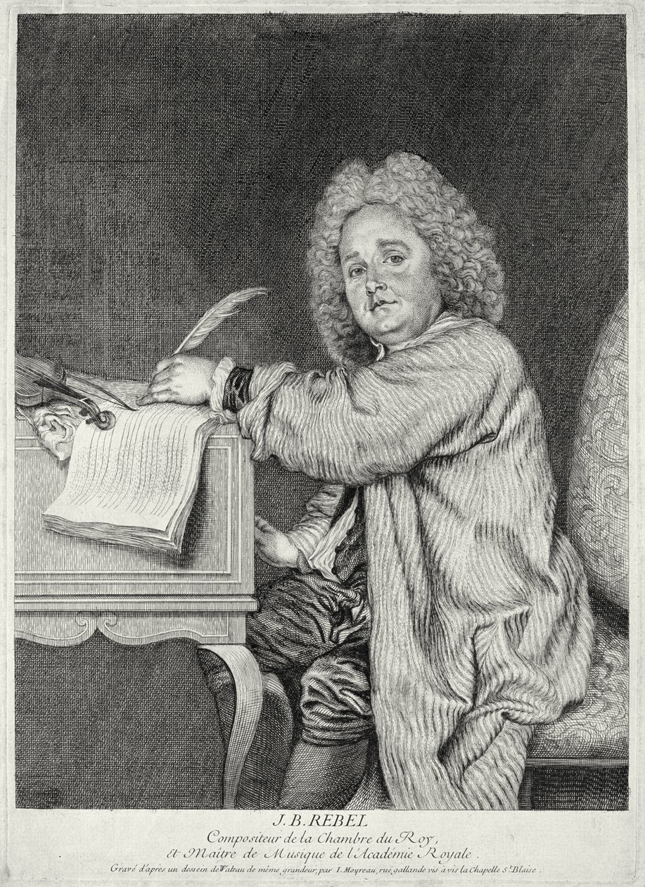 Ritratto di Jean-Ferry Rebel (1666-1747) inciso da Moyreau da Jean Antoine Watteau