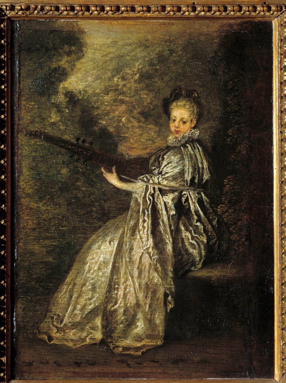La ragazza finette che suona uno strumento a corda da Jean Antoine Watteau