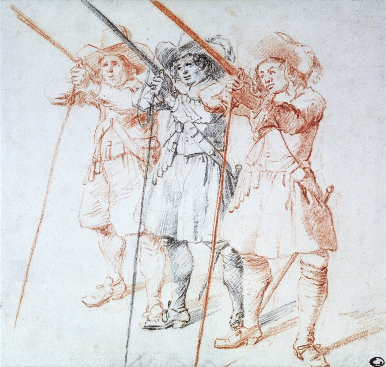 Tre archibugieri, 1712 da Jean Antoine Watteau