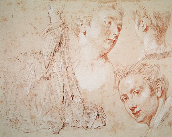 Tre Teste e una Donna Seduta da Jean Antoine Watteau