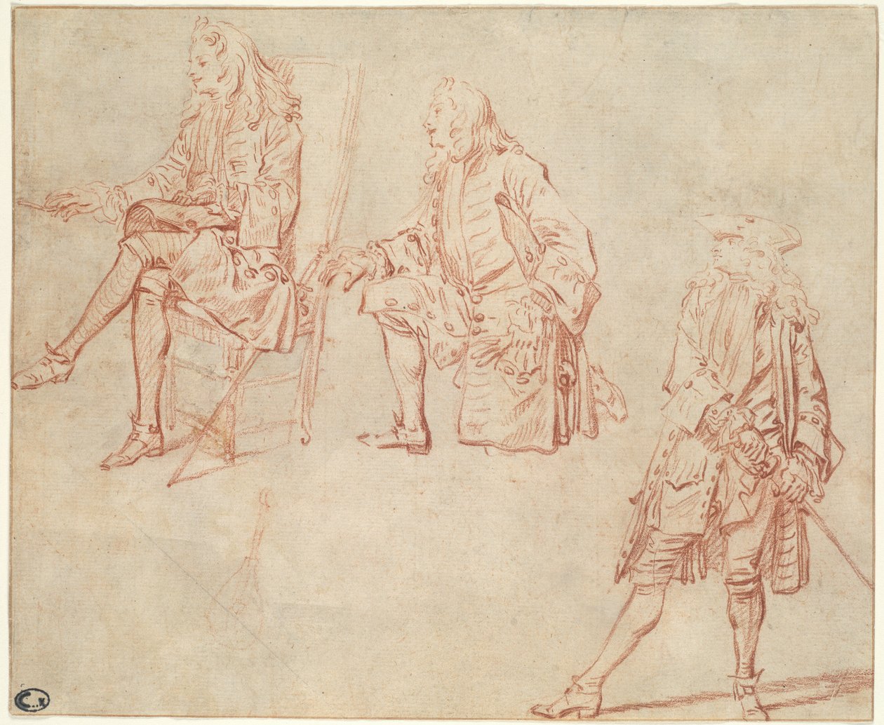 Tre studi di un gentiluomo da Jean Antoine Watteau