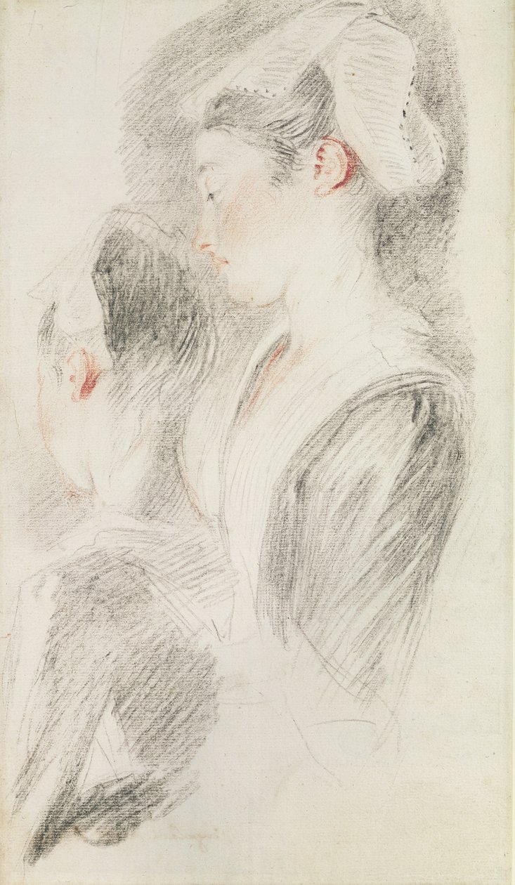 Due studi di una donna, tre quarti di schiena, uno di profilo da Jean Antoine Watteau