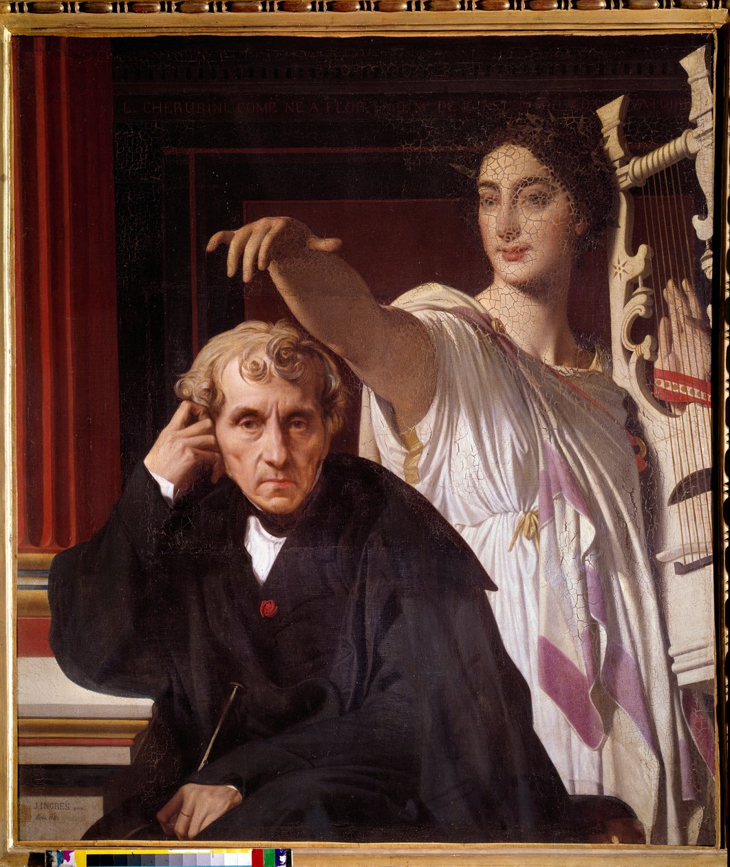 Ritratto del compositore italiano Luigi Cherubini (1760-1842), con la Musa della poesia lirica da Jean Auguste Dominique Ingres