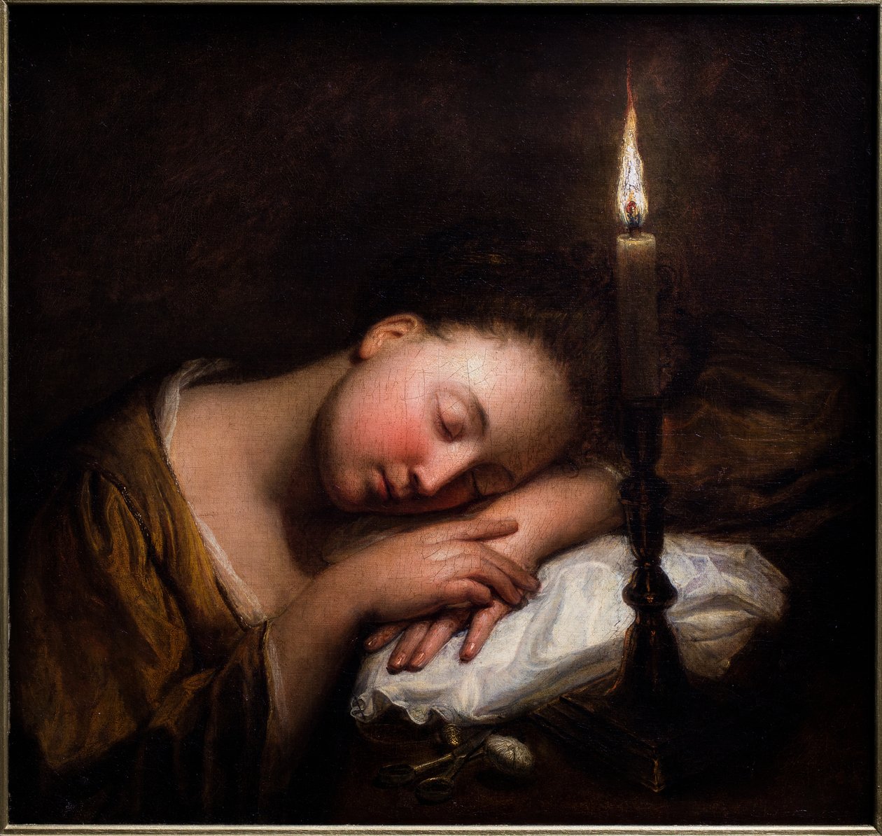 Giovane ragazza addormentata a lume di candela da Jean Baptiste (after) Santerre