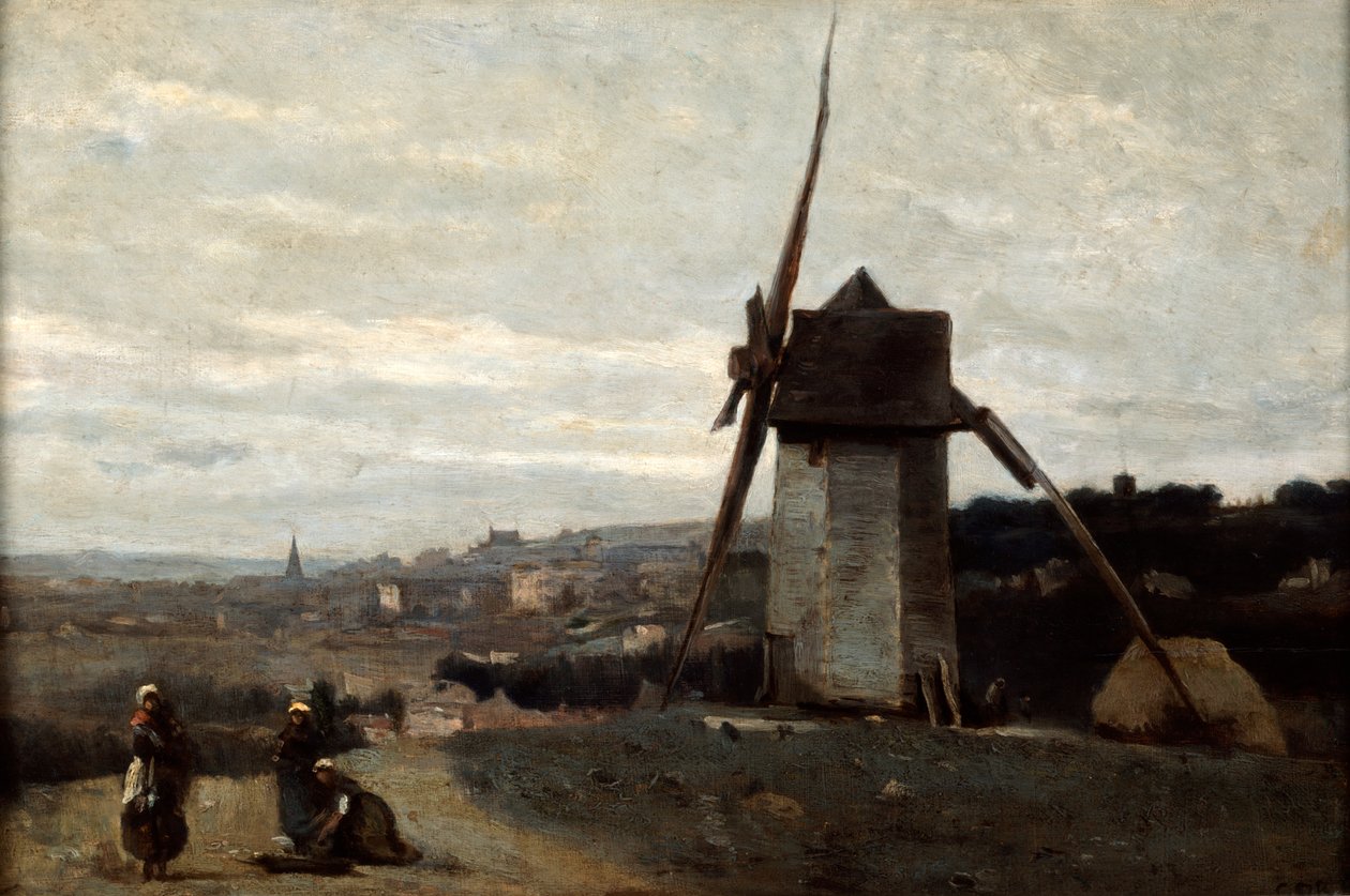 Un mulino a vento, Etretat, XIX secolo da Jean Baptiste Camille Corot