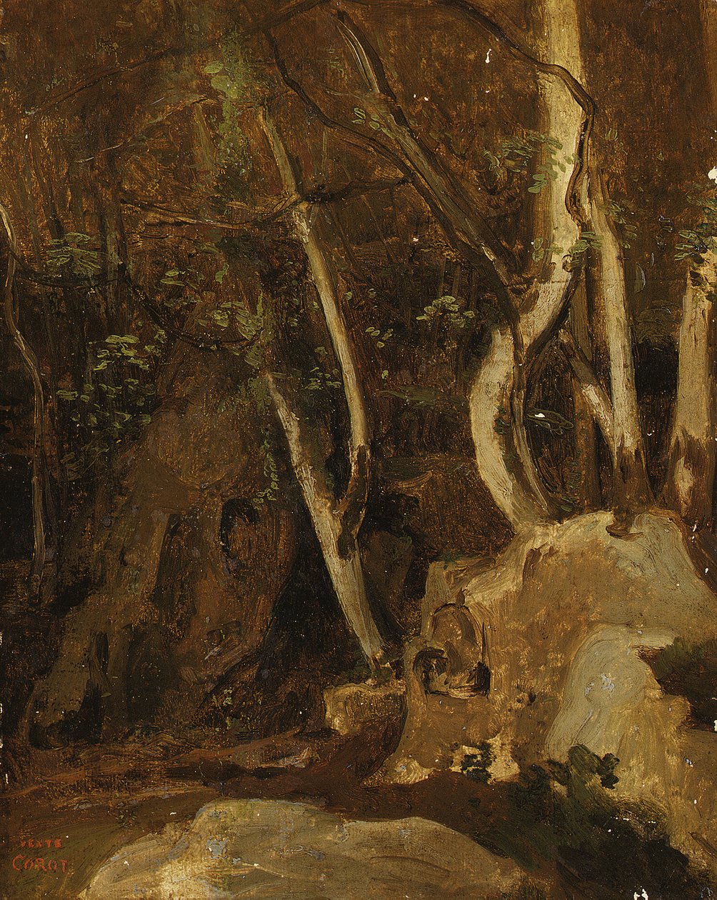 A Civita Castellana, rocce boscose, 1825-28 da Jean Baptiste Camille Corot