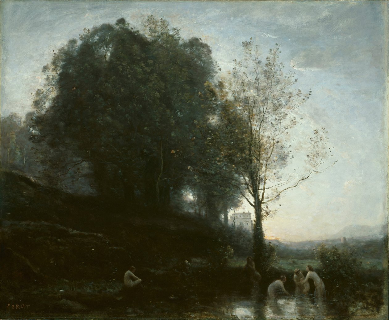 Ninfe che fanno il bagno e bambino, 1855-1860 da Jean Baptiste Camille Corot