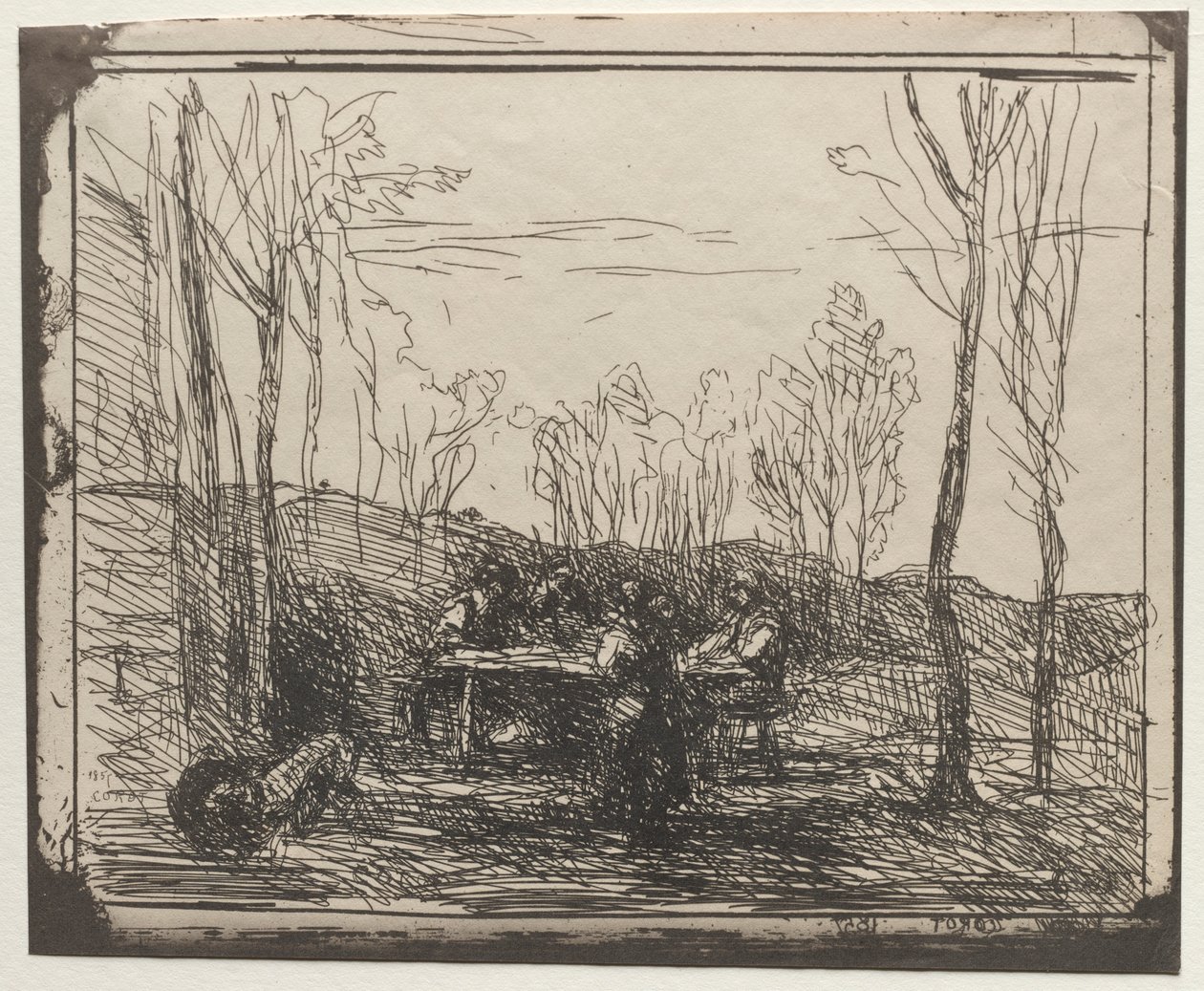 Colazione in una radura, impressione originale 1857, stampata nel 1921 da Jean Baptiste Camille Corot