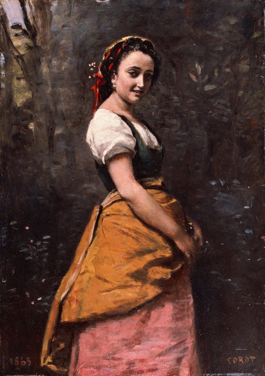 Francese:  Jeune femme en forêt Giovane donna nel bosco da Jean Baptiste Camille Corot