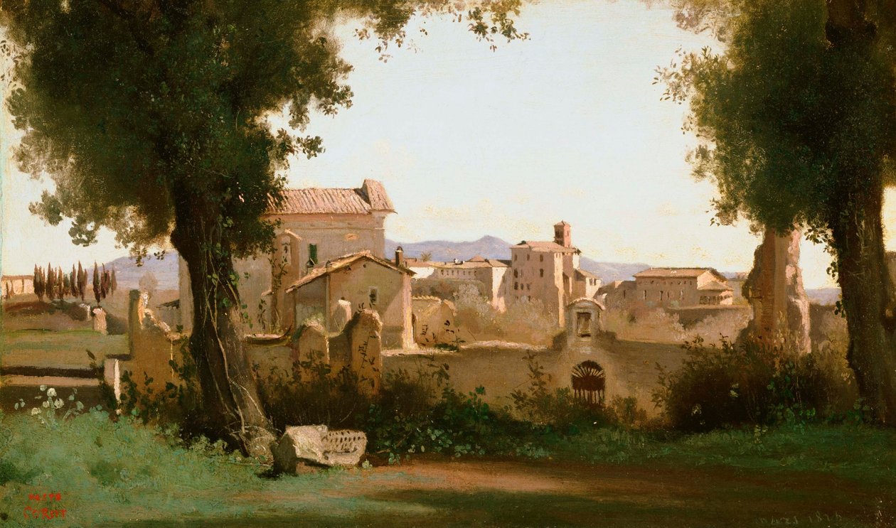 Francese:  Vue depuis les Jardins Farnèse Vista dai Giardini Farnesiani, Roma da Jean Baptiste Camille Corot