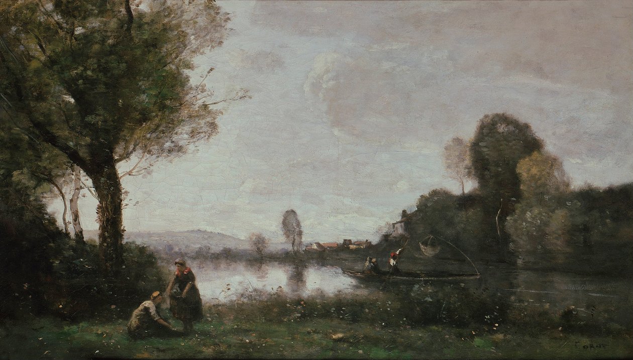 Tedesco: Flußlandschaft (Die Seine bei Chatou) Paesaggio della Senna vicino a Chatou da Jean Baptiste Camille Corot