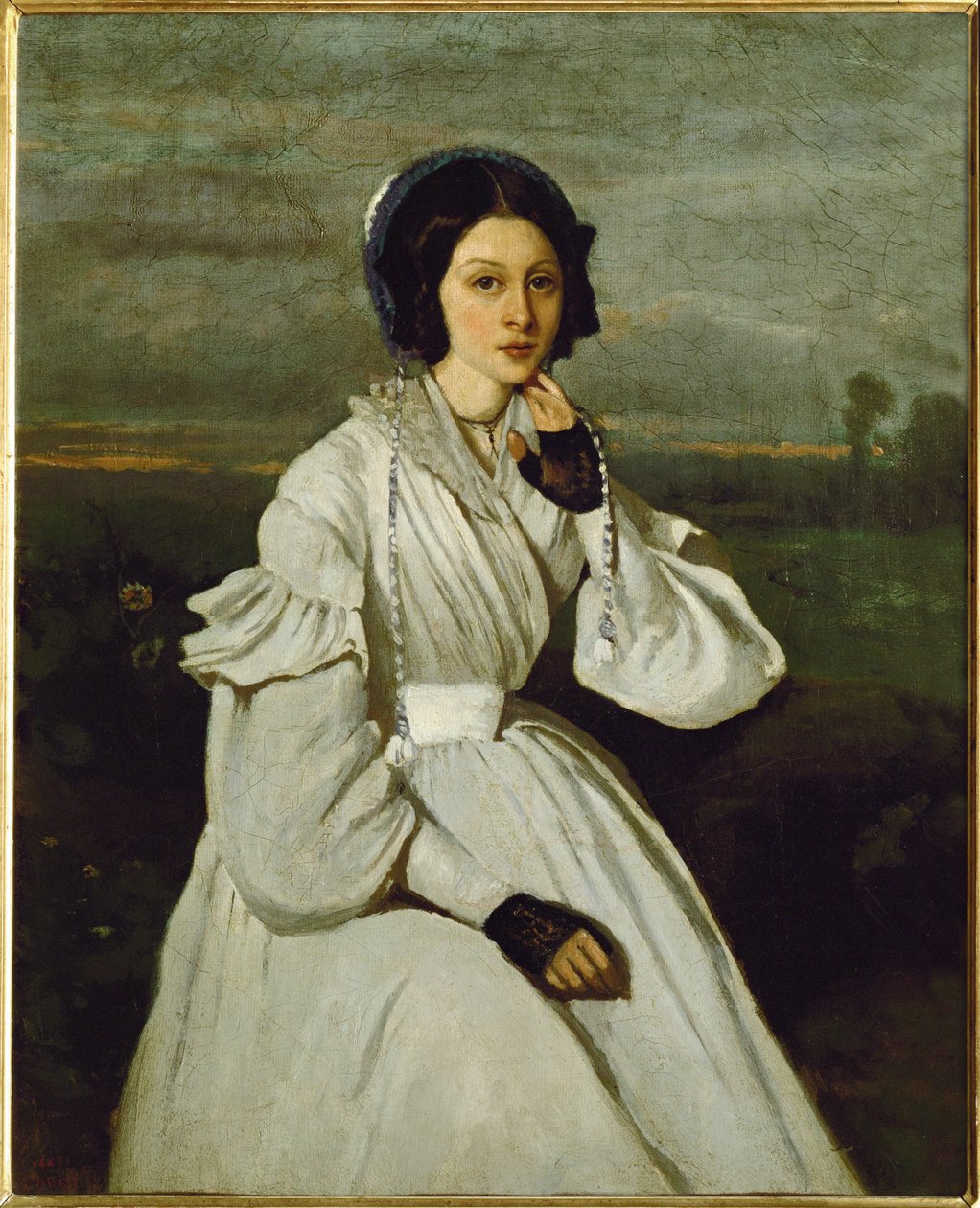 Ragazza in abito bianco in un paesaggio ... da Jean Baptiste Camille Corot