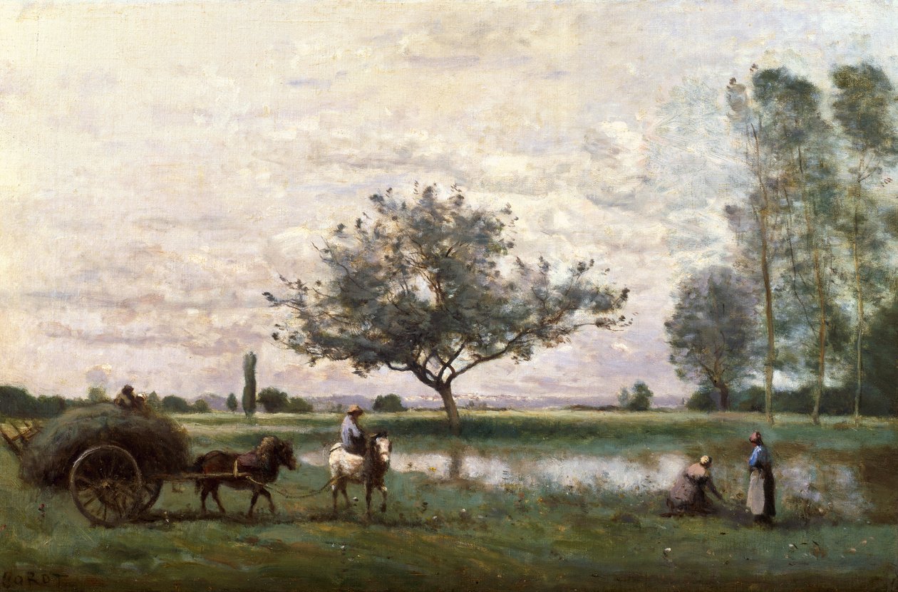 Carro di fieno accanto a un fiume da Jean Baptiste Camille Corot