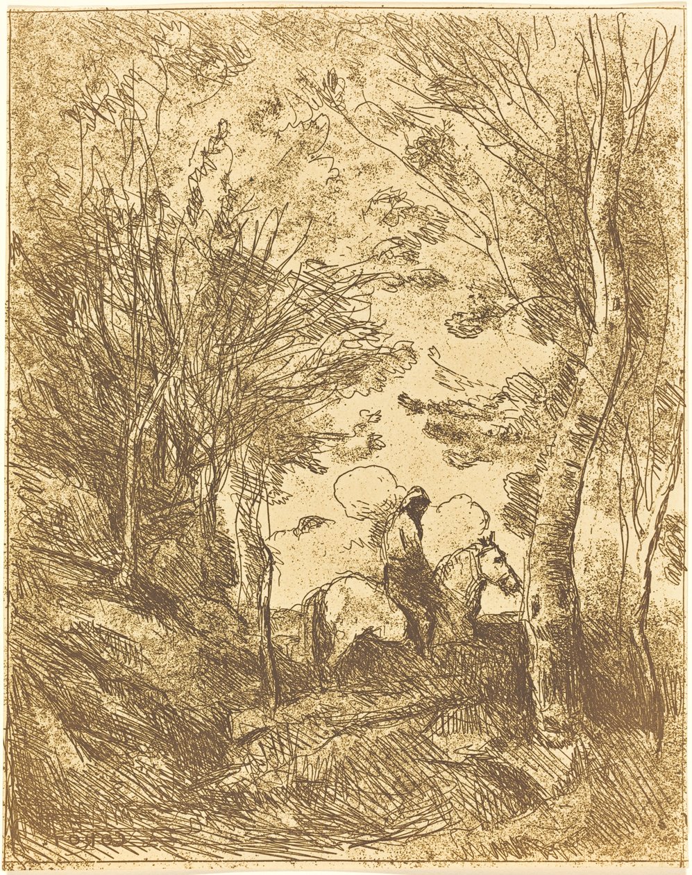 Cavaliere nel bosco, grande lastra da Jean Baptiste Camille Corot