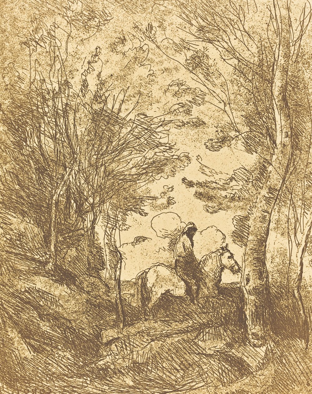 Cavaliere nel bosco, Grande piastra Le Grand Cavalier sous bois da Jean Baptiste Camille Corot